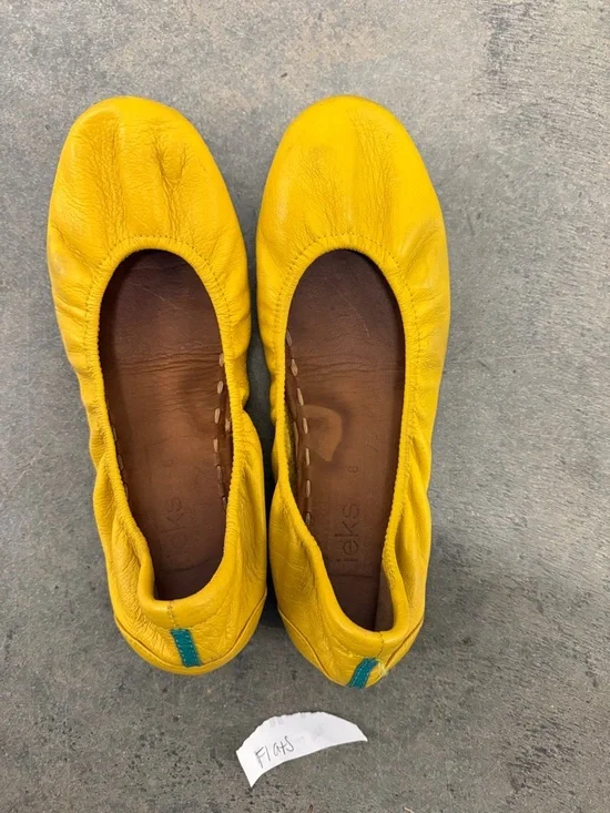 Tieks Yellow Leather Ballet Flats with Teal Heel Tab - Picture 3 of 4